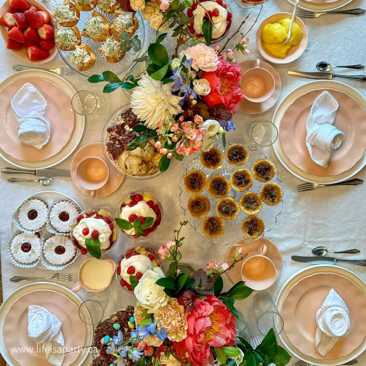 Beautifully styled tea party table setting for celebrations
