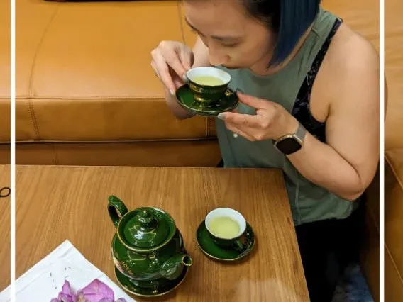 Tea J Tea co-founder Thuy savoring freshly brewed Vietnamese tea